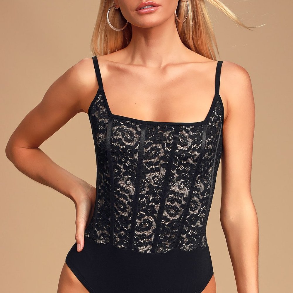 [NWOT] Lulu's Deep Love Black Lace Sleeveless Bodysuit - Size XS
